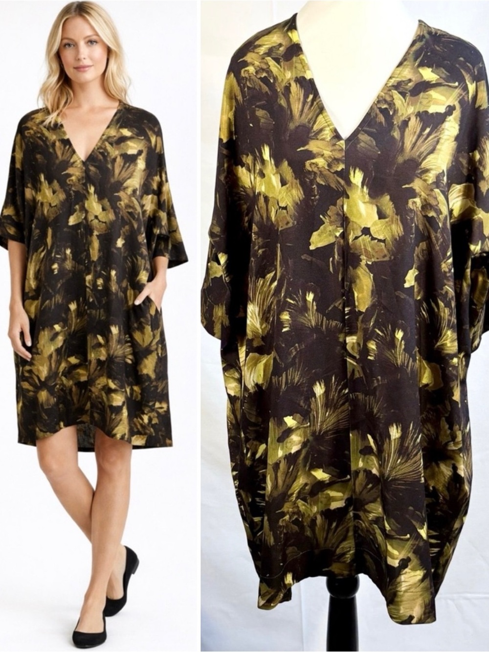 Bryn Walker V Neck Tunic Dress with Pockets Made in the USA Sz Small💛